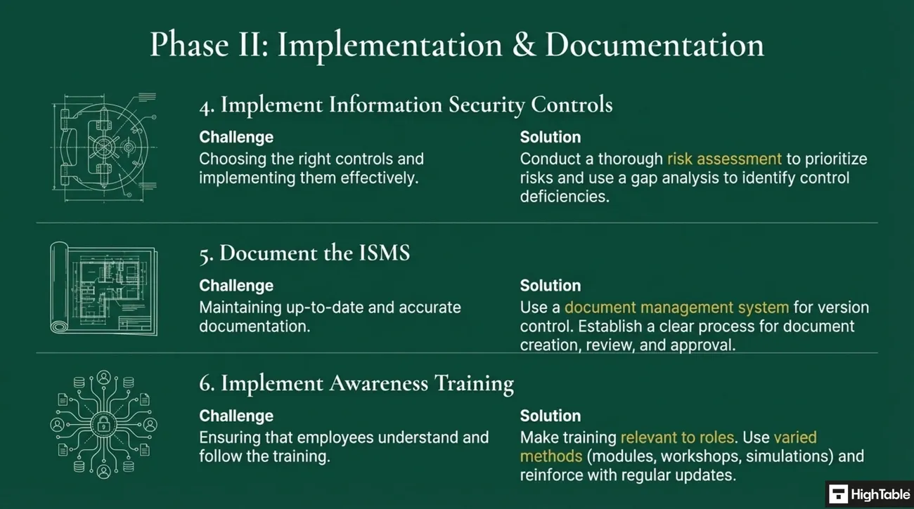 Phase II of ISO 27001 implementation covering security controls, ISMS documentation, and awareness training solutions.